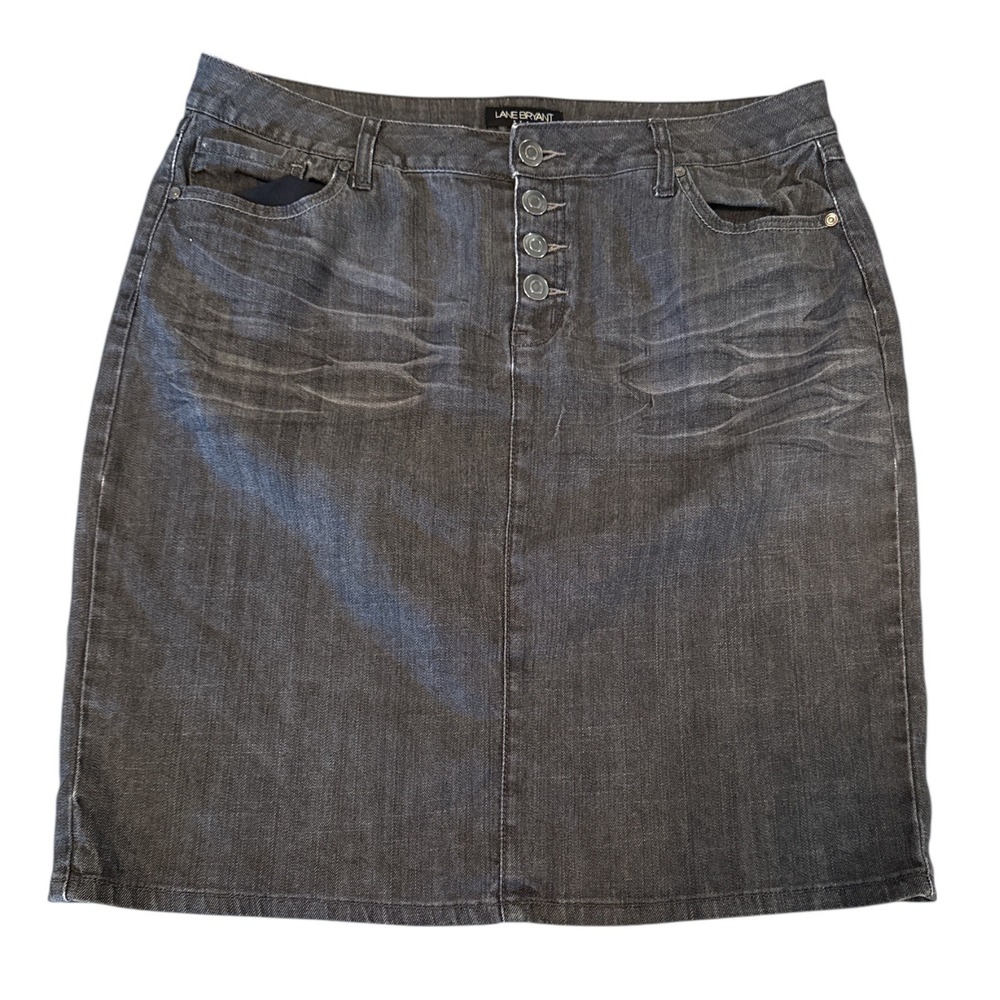 Lane Bryant Black Wash Denim Button Fly Midi Skirt‎ Size 18